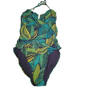 Old Navy Blue & Green Tropical One-Piece Swimsuit – Vibrant & Flattering…